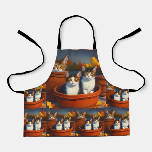 Kittens In Potten, Kinderen Volledige Print Schort (Voorkant)