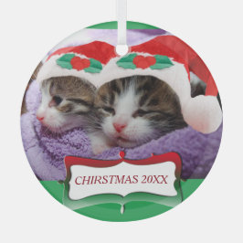 Kittens in Santa Hats Kerstmis 20XX Glas Ornament