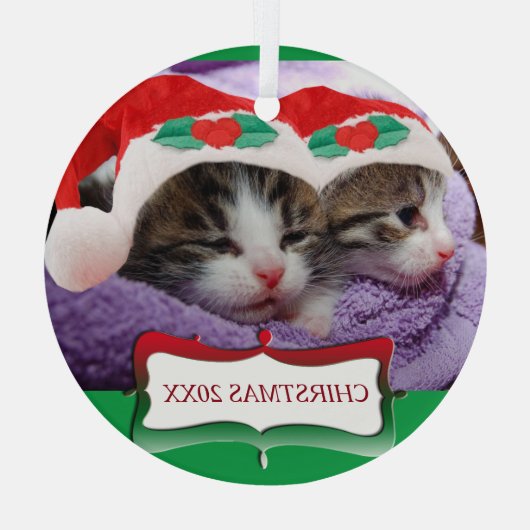 Kittens in Santa Hats Kerstmis 20XX Glas Ornament (Achterkant)