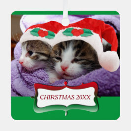 Kittens in Santa Hats Kerstmis 20XX Metalen Ornament