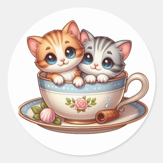 Kittens in Tea cup Stickers (Voorkant)