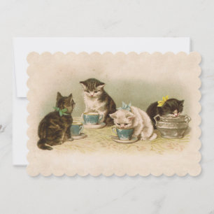 Kittens in Tea Party Invitation Kaart