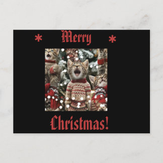 Kittens in truien zingen O' Christmas Tree 3 Feestdagenkaart