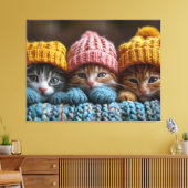 Kittens in wollige petten canvas afdruk (Insitu (Woonkamer))