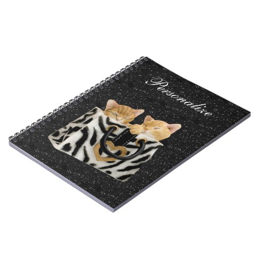 Kittens in Zebra handtas met zwarte glitter-laptop Notitieboek (Linkerzijde)