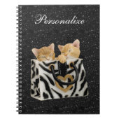 Kittens in Zebra handtas met zwarte glitter-laptop Notitieboek (Voorkant)