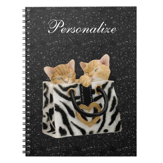 Kittens in Zebra handtas met zwarte glitter-laptop Notitieboek (Voorkant)