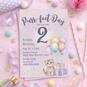 Kittens Kat Pastel Meisje 2e Verjaardag Kaart