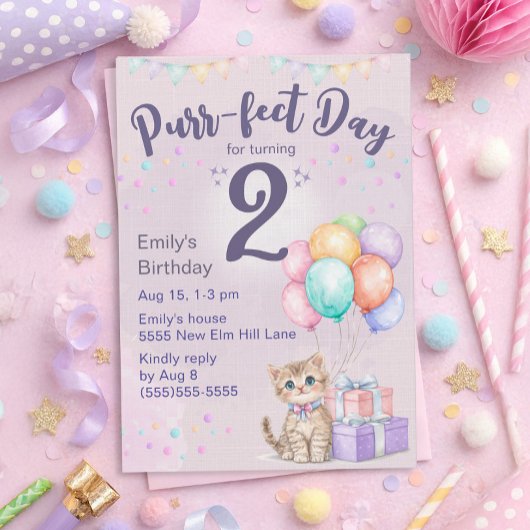 Kittens Kat Pastel Meisje 2e Verjaardag Kaart