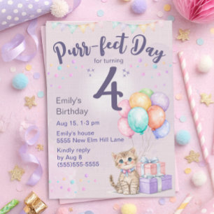 Kittens Kat Pastel Meisje 4e Verjaardag Kaart