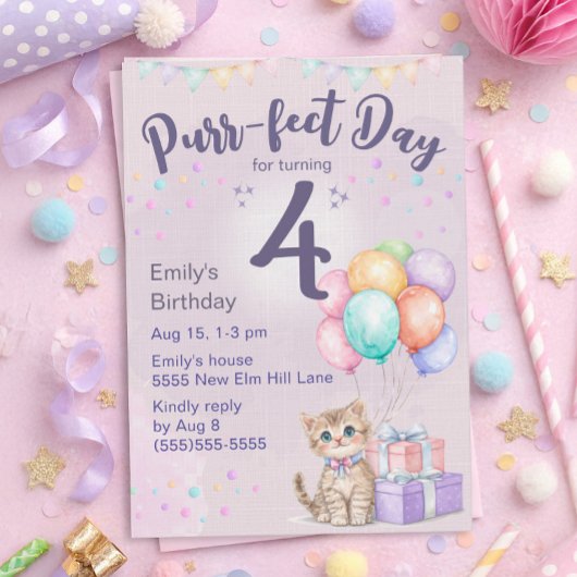 Kittens Kat Pastel Meisje 4e Verjaardag Kaart