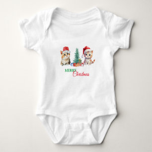 Kittens Kat Santa Rood Groen Prettig Kerstfeest Fe Romper