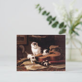 Kittens kat speelt met gitaar ondeugend schattig briefkaart (Staand voorkant)