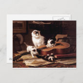Kittens kat speelt met gitaar ondeugend schattig briefkaart (Voorkant / Achterkant)