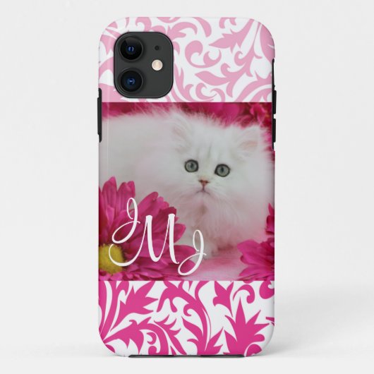 Kittens, Katten, Roze, Bloemen, Monogram Case-Mate iPhone Case (Achterkant)