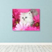 Kittens, katten, roze, polka stippen canvas afdruk (Insitu (Houten vloer))