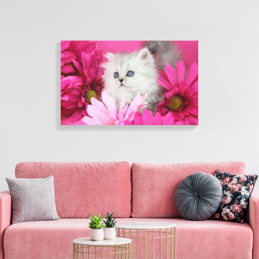Kittens, katten, roze, polka stippen canvas afdruk (Insitu (Woonkamer))