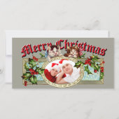  Kittens & Kerst Holly Berries Foto Feestdagenkaart (Voorkant)