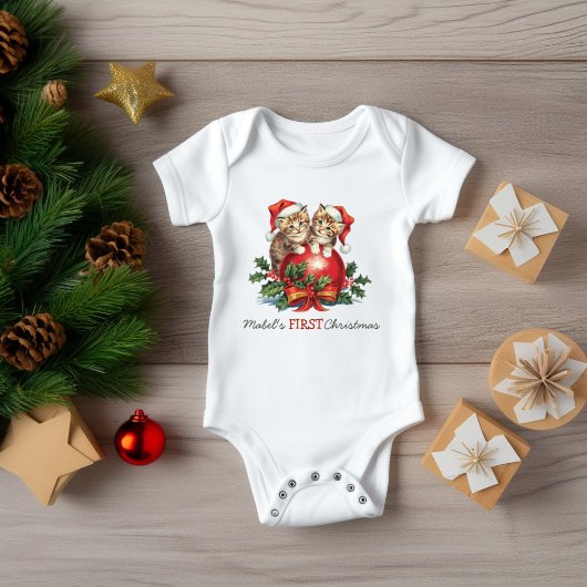 Kittens Kerstbal voor de eerste kerst van de baby Romper