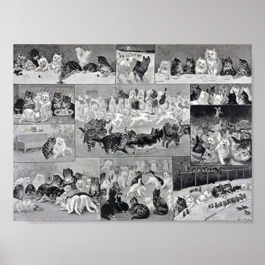 Kittens Kerstfeest, Louis Wain Poster (Voorkant)