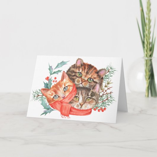 Kittens-kerstkaart voor  Waterverf Bedankkaart (Voorkant)