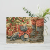 Kittens Kerstman Kerstmis Feestdagenkaart (Staand voorkant)