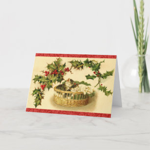 Kittens Knus met Kerst Hersteld Vintage Feestdagen Kaart