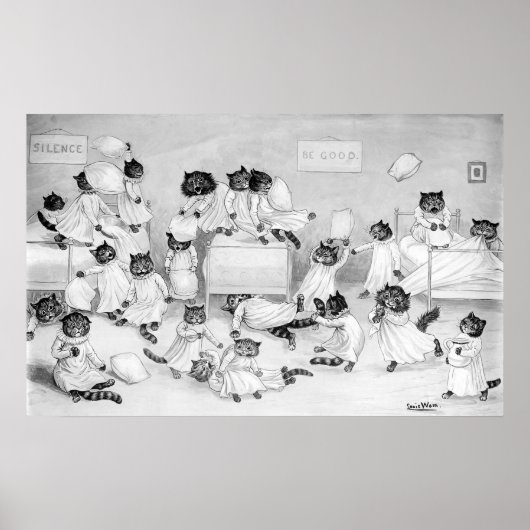 Kittens Kussen Gevecht, Louis Wain Poster (Voorkant)