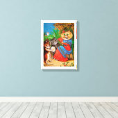 Kittens & Lady, Louis Wain Canvas Afdruk (Insitu (Houten vloer))