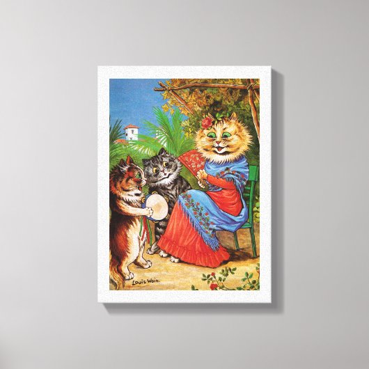 Kittens & Lady, Louis Wain Canvas Afdruk (Voorkant)
