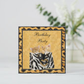 Kittens & Leopard Print Fur Gold Birthday Party Kaart (Staand voorkant)