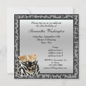 Kittens & Leopard Print Fur Silver Birthday Party Kaart (Achterkant)