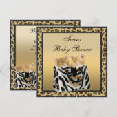 Kittens Leopard Print Neutral Twins Baby shower Kaart (Voorkant / Achterkant)