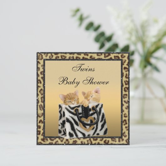 Kittens Leopard Print Neutral Twins Baby shower Kaart (Staand voorkant)