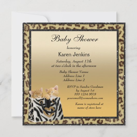 Kittens Leopard Print Neutral Twins Baby shower Kaart (Achterkant)
