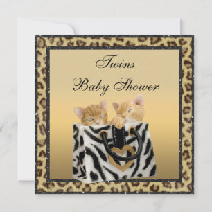Kittens Leopard Print Neutral Twins Baby shower Kaart