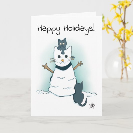 Kittens maken sneeuwkat Prettige feestdagen kerst Kaart (Gele Bloem)