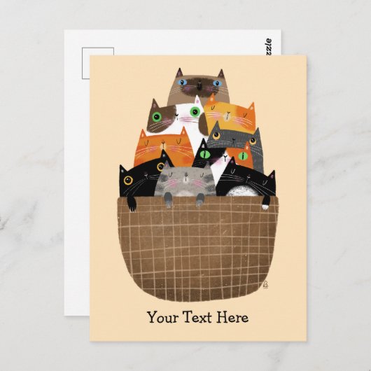 Kittens mandje briefkaart (Voorkant / Achterkant)