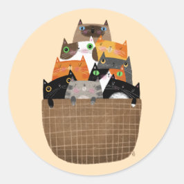 Kittens mandje ronde sticker
