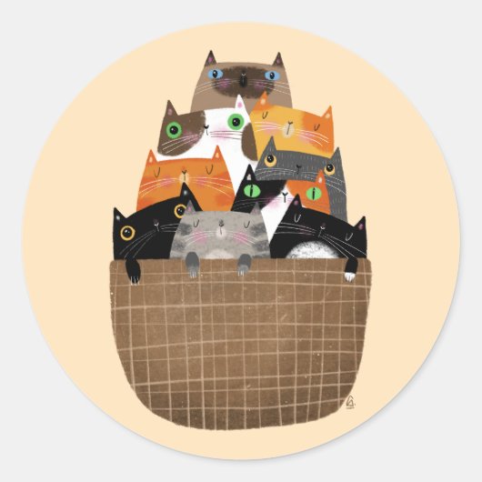 Kittens mandje ronde sticker (Voorkant)