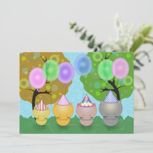 Kittens met Balloons Kaart (Staand voorkant)