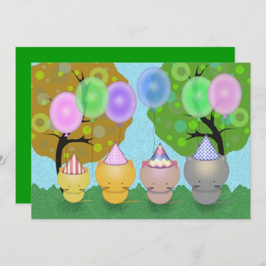 Kittens met Balloons Kaart (Voorkant / Achterkant)