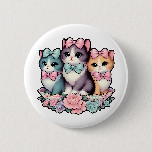  Kittens met bogen Ronde Button 5,7 Cm (Voorkant)