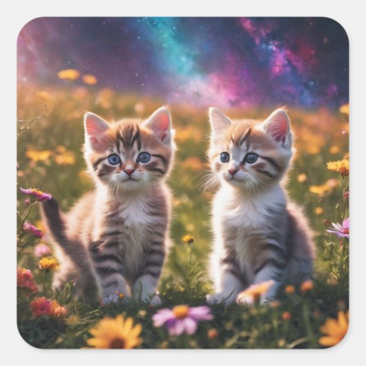 kittens met een mooie achtergrond sticker. vierkante sticker (Voorkant)