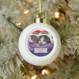 Kittens met een rode kerstkerstmis 20XX Keramische Bal Ornament