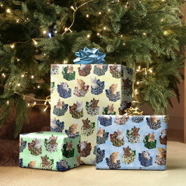 Kittens met kerst in cadeaudozen inpakpapier vel