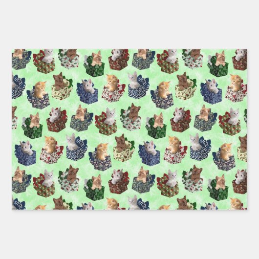 Kittens met kerst in cadeaudozen inpakpapier vel (Voorkant 3)