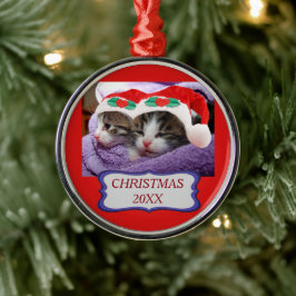 Kittens met Red Santa Hats Kerstmis 20XX-ronde Metalen Ornament