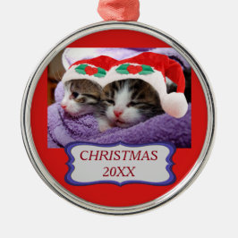 Kittens met Red Santa Hats Kerstmis 20XX-ronde Metalen Ornament