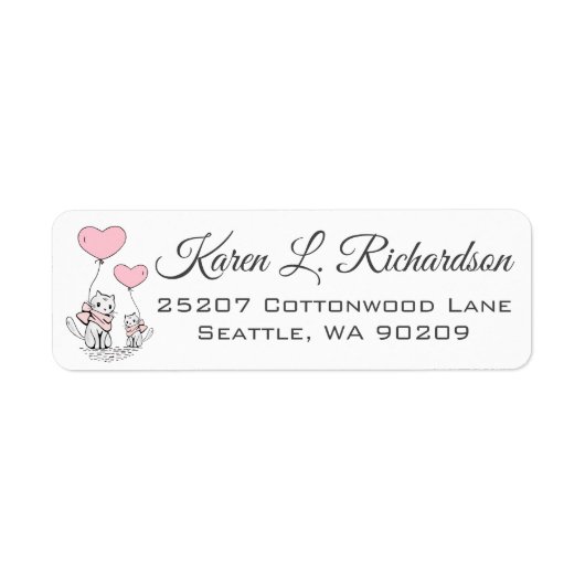 Kittens met roze ballonnen retouradreslabels etiket (Voorkant)